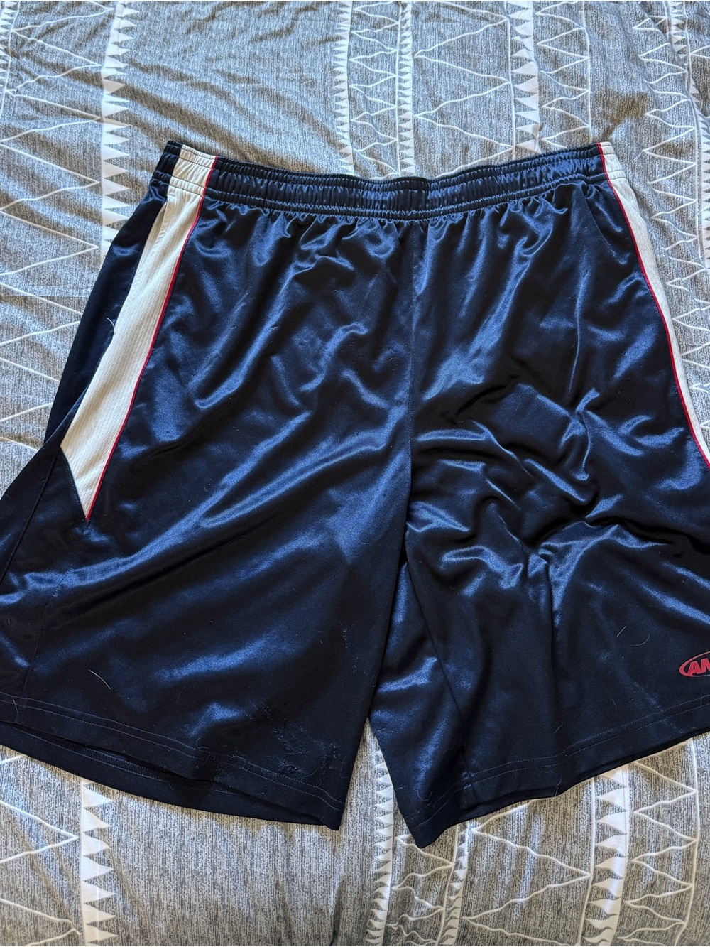 And1 Navy Athletic Shorts with White Side Panels and Red Piping - Picture 2 of 8